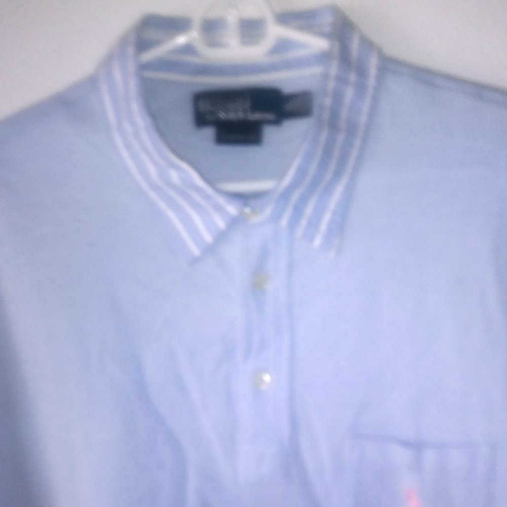 Never Worn: Polo RALPH LAUREN Custom Fit, Light Blue, Striped Collar, Breast...